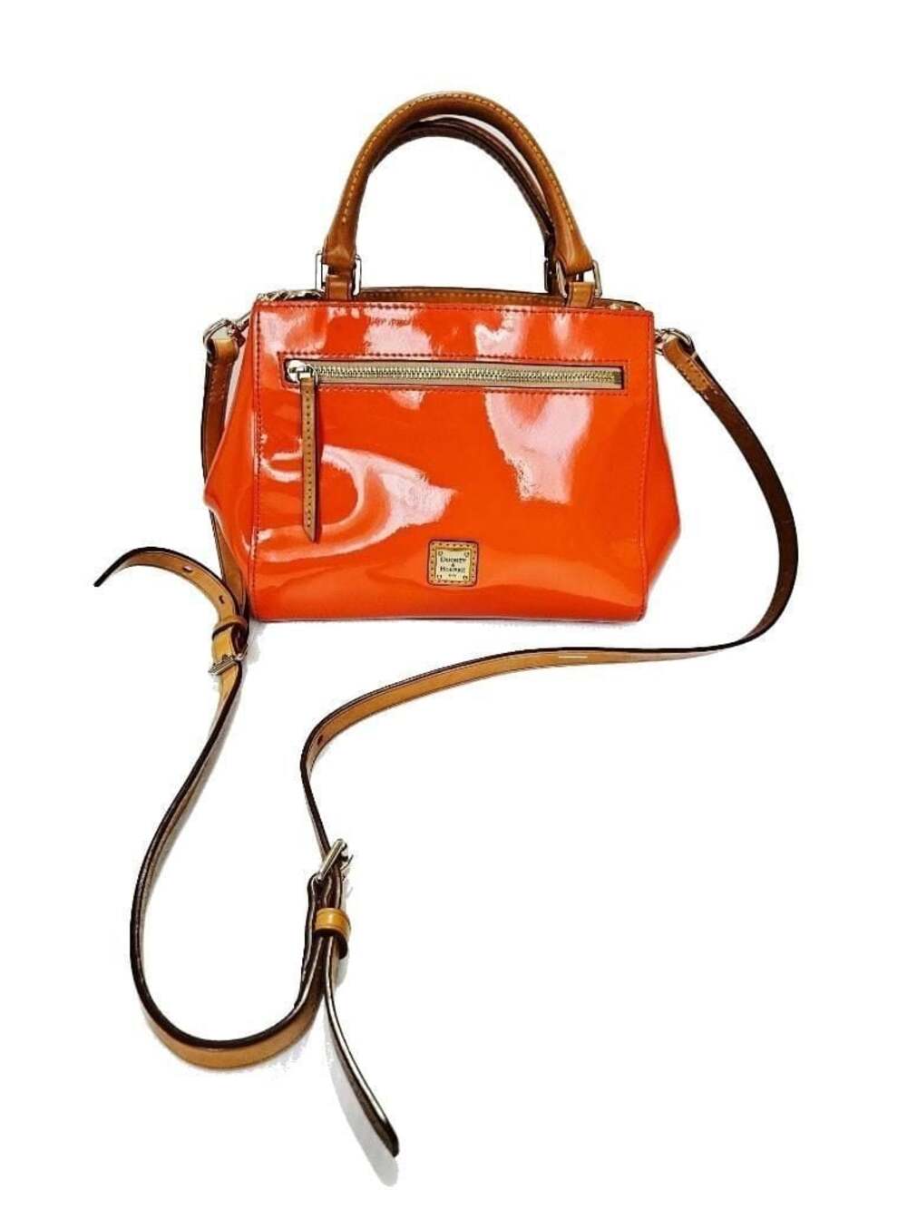 Dooney & Bourke Patent Leather Small Brenna Satchel in Melon Bag